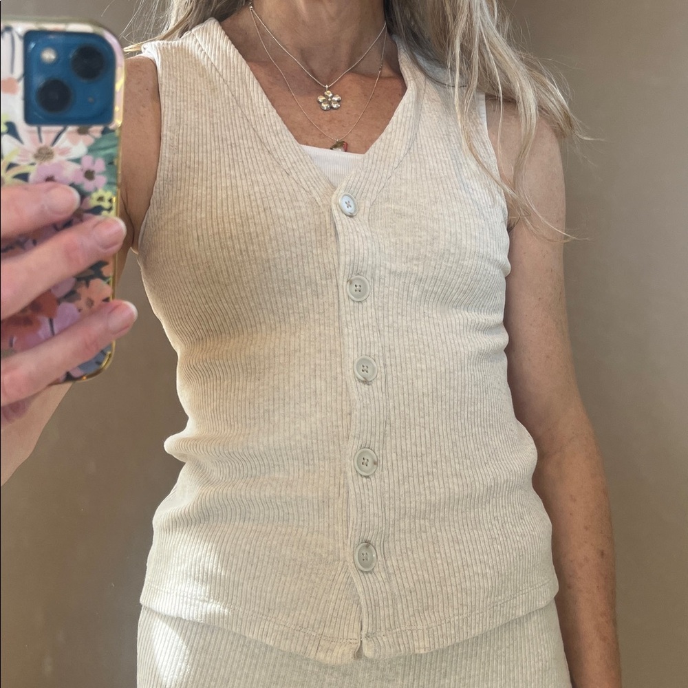 Madewell Heathered Cream Ribbed Knit Vest